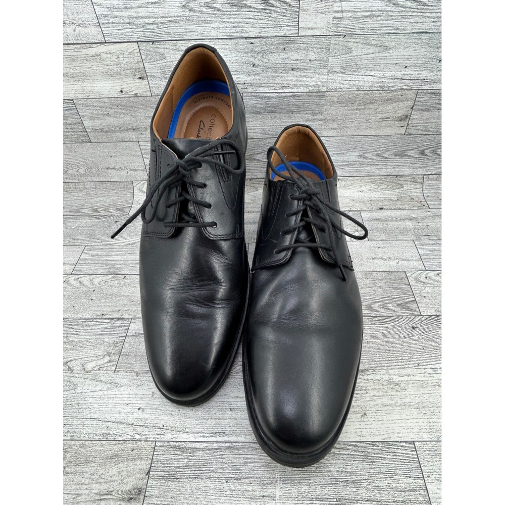 Clarks Collection Tilden Walk Black Leather Derby Shoes Men 11W Wide